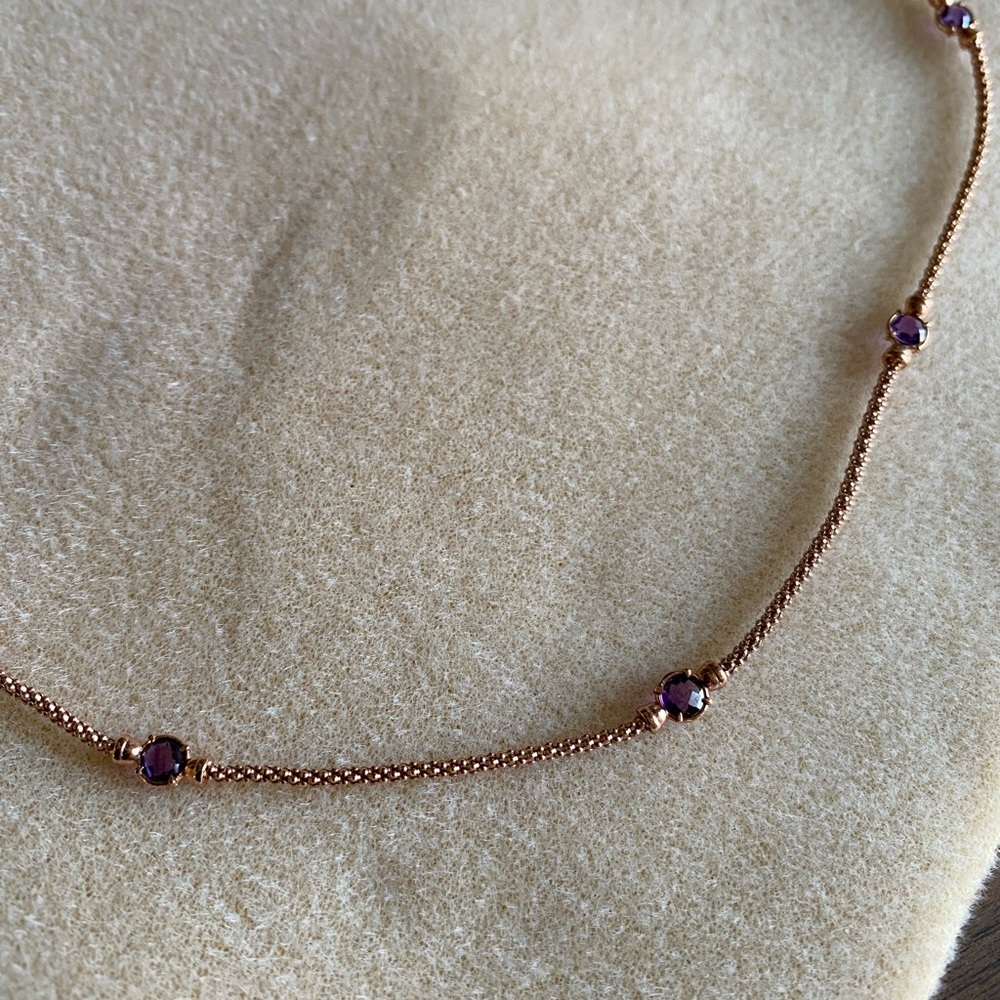 Amethyst Station Collar Necklace in Rose Gold, NWT
